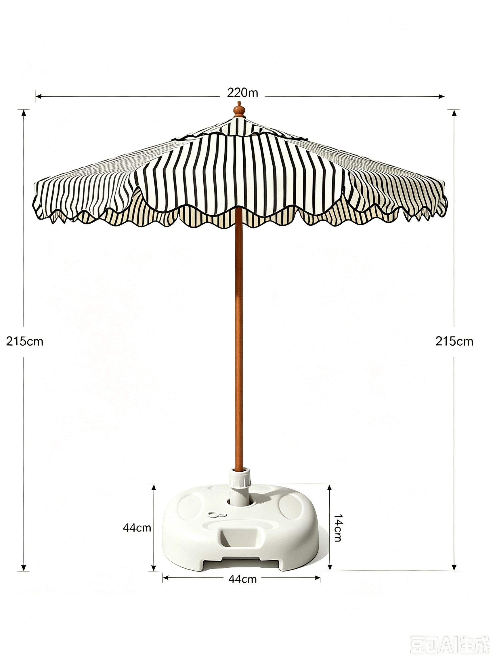 ร่มสนาม BUNISE รุ่น X1002 ขนาด 220CM สีขาวลายริ้ว_1